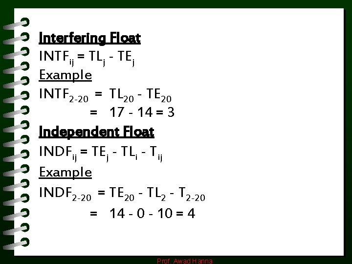 Interfering Float INTFij = TLj - TEj Example INTF 2 -20 = TL 20