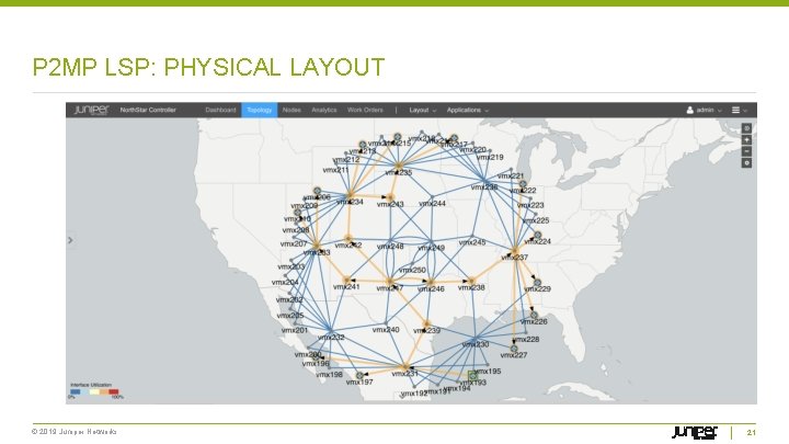 P 2 MP LSP: PHYSICAL LAYOUT © 2019 Juniper Networks 21 