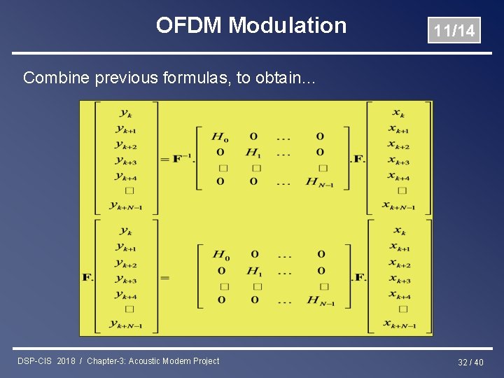 OFDM Modulation 11/14 Combine previous formulas, to obtain… DSP-CIS 2018 / Chapter-3: Acoustic Modem