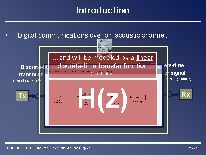 Introduction • Digital communications over an acoustic channel: …and will be modeled by a