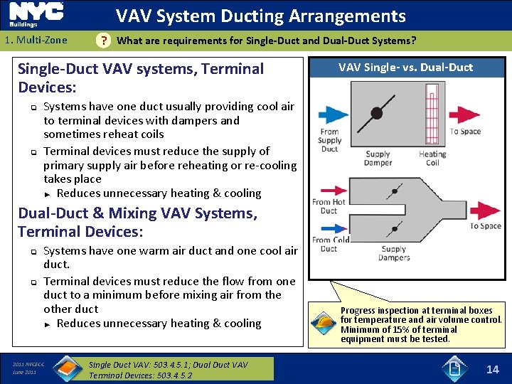 VAV System Ducting Arrangements 1. Multi-Zone What are requirements for Single-Duct and Dual-Duct Systems?