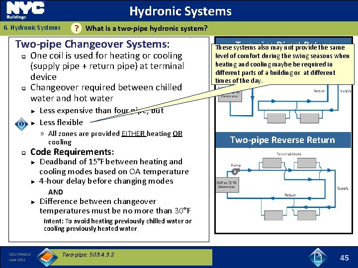 Hydronic Systems What is a two-pipe hydronic system? ? 6. Hydronic Systems Two-pipe Changeover