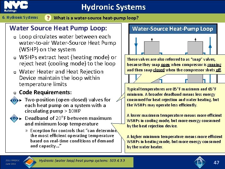 Hydronic Systems 6. Hydronic Systems What is a water-source heat-pump loop? ? Water Source
