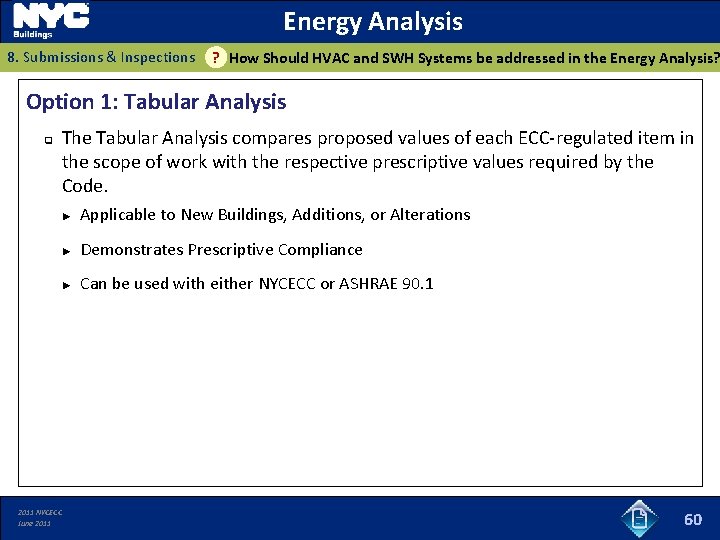 Energy Analysis 8. Submissions & Inspections ? How Should HVAC and SWH Systems be