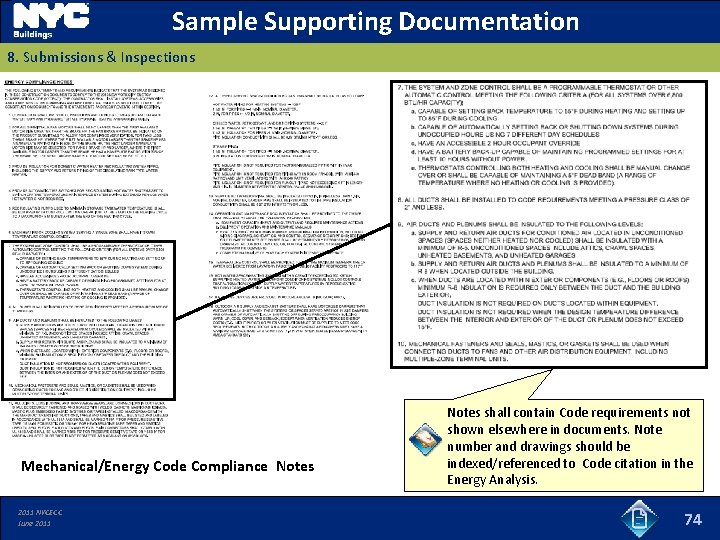 Sample Supporting Documentation 8. Submissions & Inspections Mechanical/Energy Code Compliance Notes 2011 NYCECC June