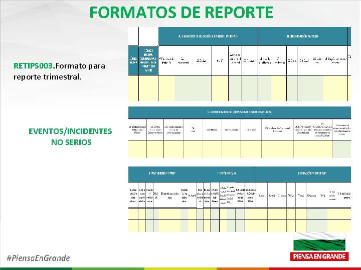 FORMATOS DE REPORTE RETIPS 003. Formato para reporte trimestral. EVENTOS/INCIDENTES NO SERIOS 