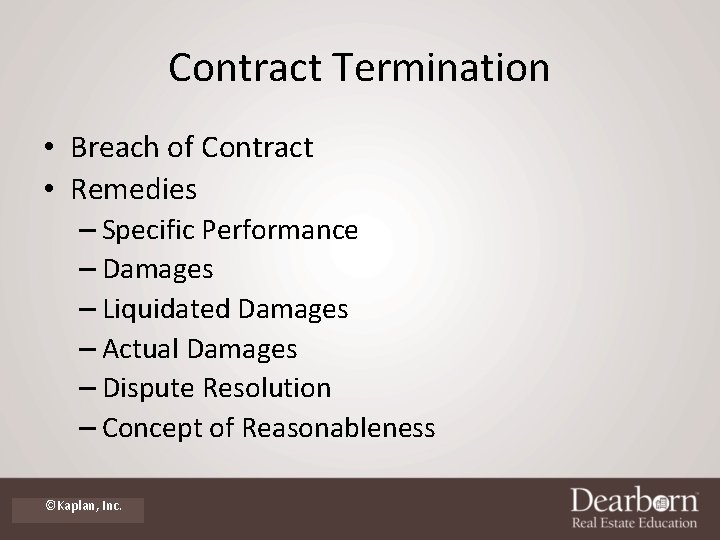 Contract Termination • Breach of Contract • Remedies – Specific Performance – Damages – Contract Termination • Breach of Contract • Remedies – Specific Performance – Damages –