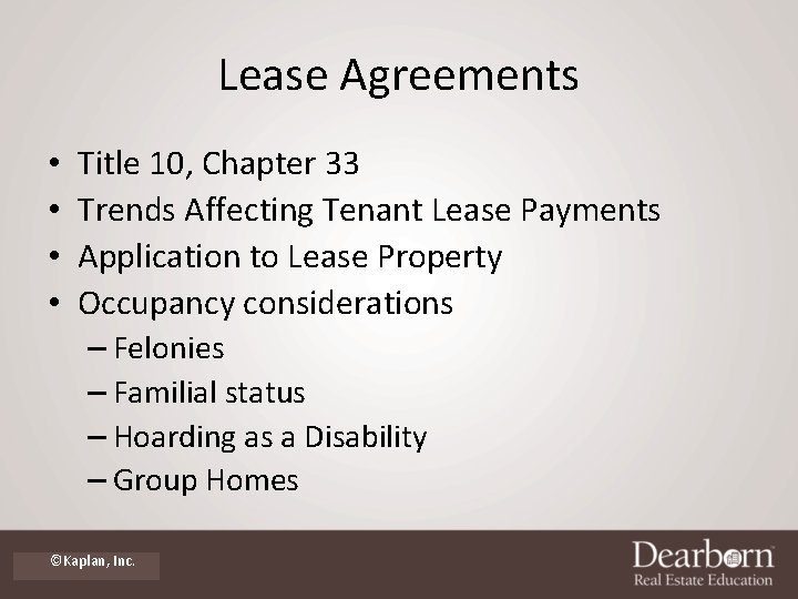 Lease Agreements • • Title 10, Chapter 33 Trends Affecting Tenant Lease Payments Application