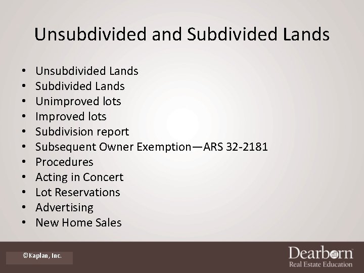 Unsubdivided and Subdivided Lands • • • Unsubdivided Lands Subdivided Lands Unimproved lots Improved