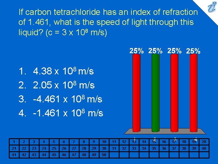 If carbon tetrachloride has an index of refraction of 1. 461, what is the