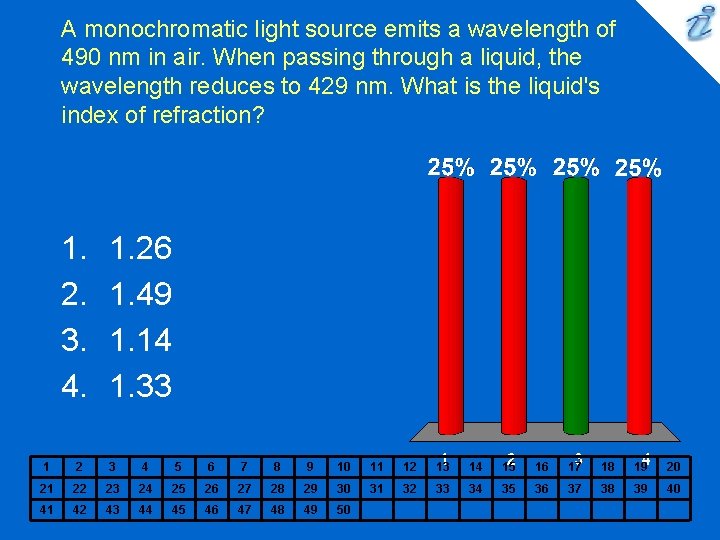 A monochromatic light source emits a wavelength of 490 nm in air. When passing