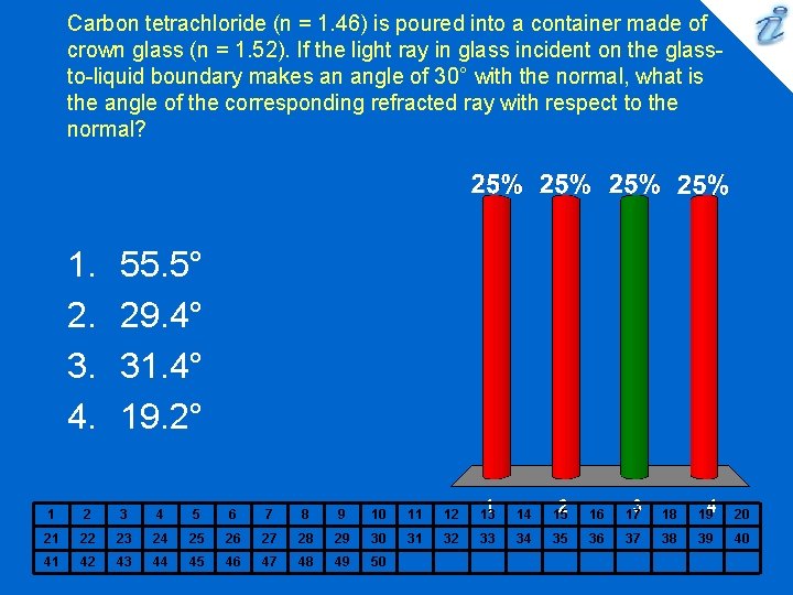 Carbon tetrachloride (n = 1. 46) is poured into a container made of crown