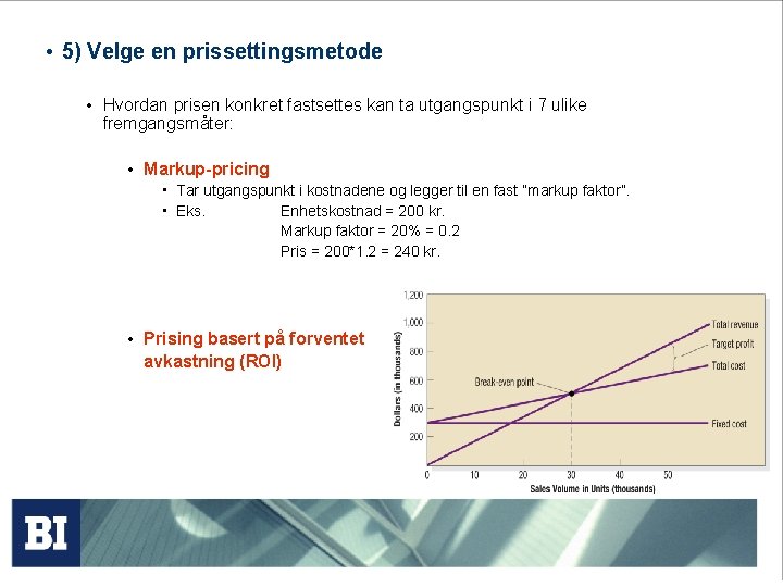  • 5) Velge en prissettingsmetode • Hvordan prisen konkret fastsettes kan ta utgangspunkt