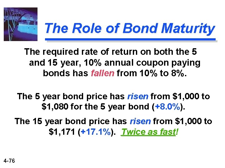 The Role of Bond Maturity The required rate of return on both the 5