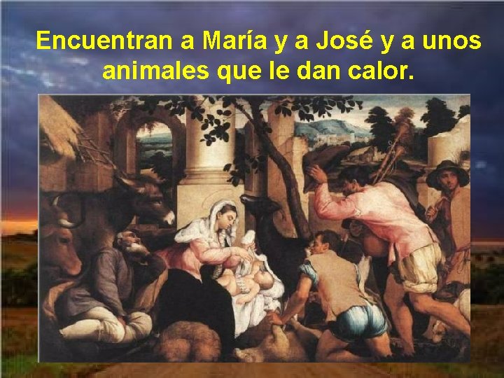 Encuentran a María y a José y a unos animales que le dan calor.