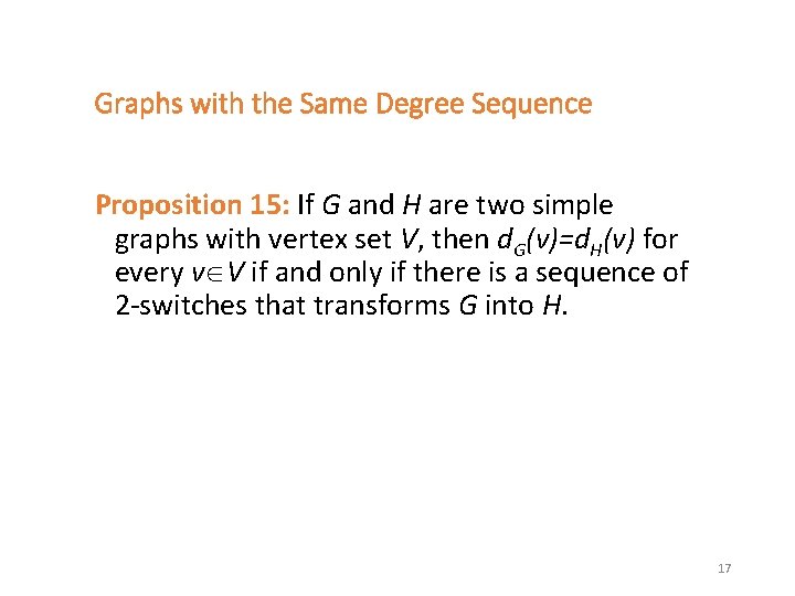 Graphs with the Same Degree Sequence Proposition 15: If G and H are two