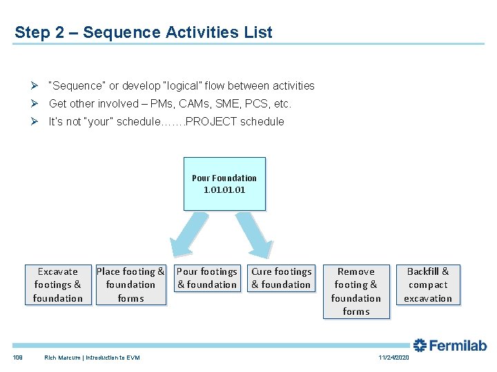 Step 2 – Sequence Activities List Ø “Sequence” or develop “logical” flow between activities Step 2 – Sequence Activities List Ø “Sequence” or develop “logical” flow between activities