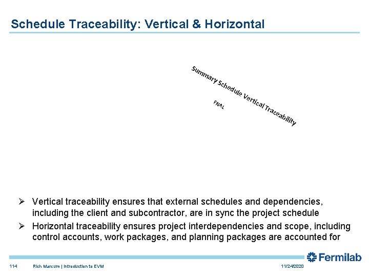 Schedule Traceability: Vertical & Horizontal Sum ma ry S che FN AL du le Schedule Traceability: Vertical & Horizontal Sum ma ry S che FN AL du le