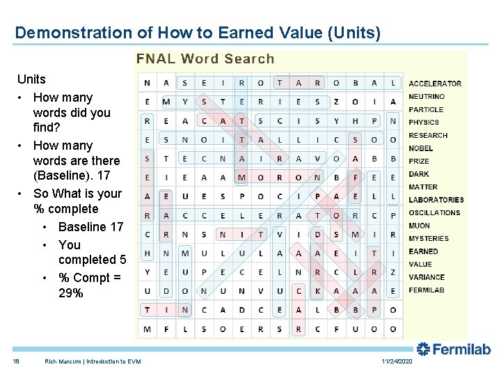 Demonstration of How to Earned Value (Units) Units • How many words did you