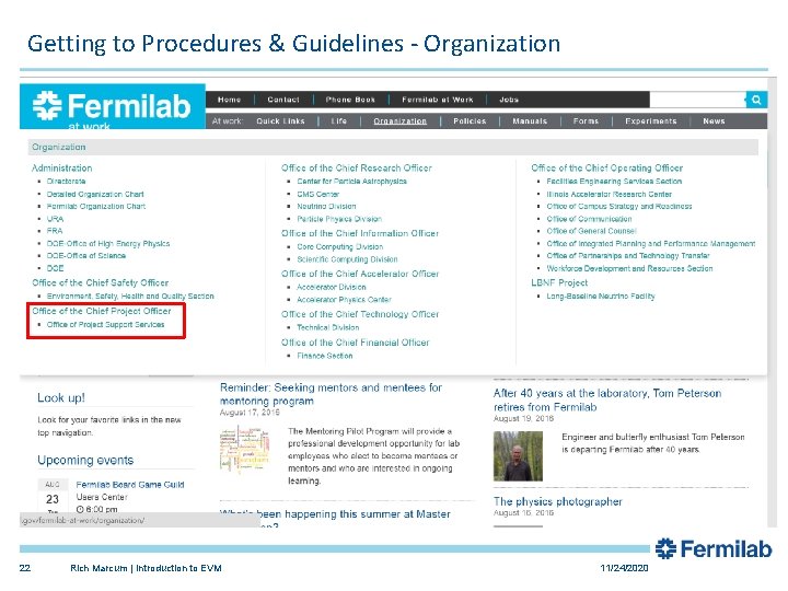 Getting to Procedures & Guidelines - Organization 22 Rich Marcum | Introduction to EVM