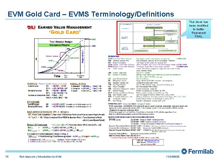 EVM Gold Card – EVMS Terminology/Definitions This block has been modified to better Represent