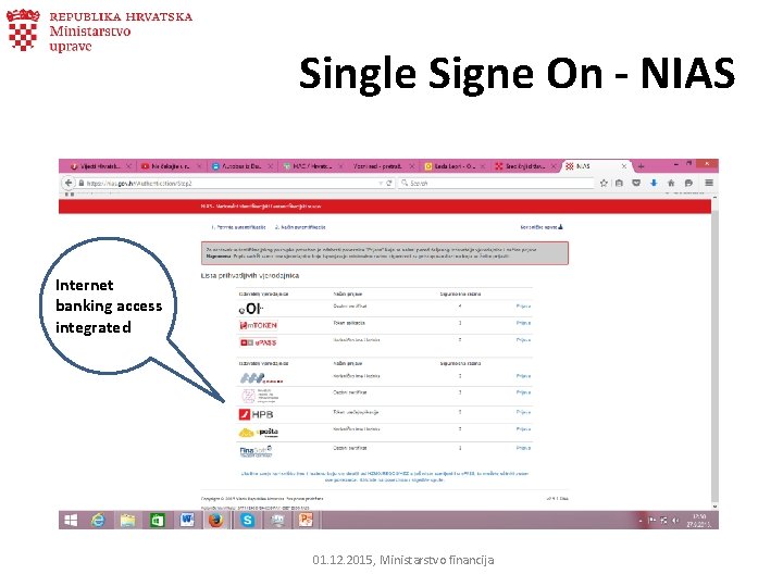 Single Signe On - NIAS Internet banking access integrated 01. 12. 2015, Ministarstvo financija