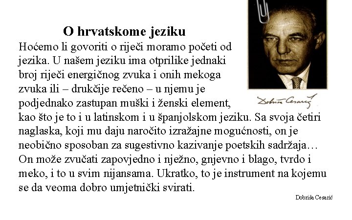 O hrvatskome jeziku Hoćemo li govoriti o riječi moramo početi od jezika. U našem