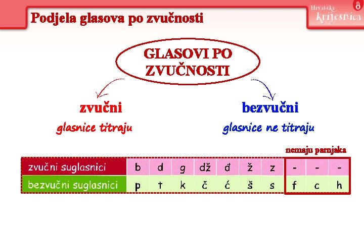 Podjela glasova po zvučnosti GLASOVI PO ZVUČNOSTI zvučni glasnice titraju bezvučni glasnice ne titraju