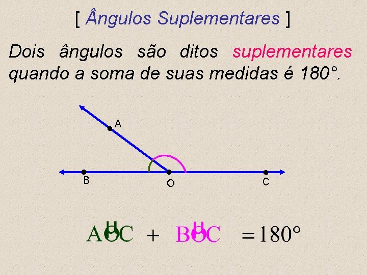 [ ngulos Suplementares ] Dois ângulos são ditos suplementares quando a soma de suas