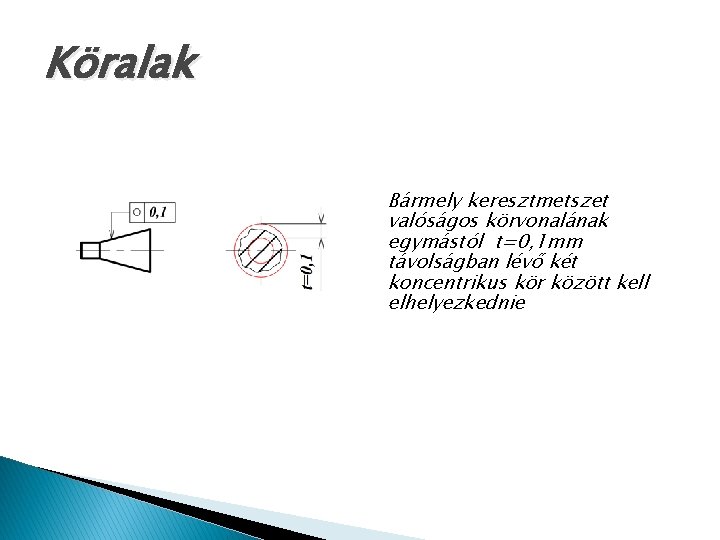 Köralak Bármely keresztmetszet valóságos körvonalának egymástól t=0, 1 mm távolságban lévő két koncentrikus kör