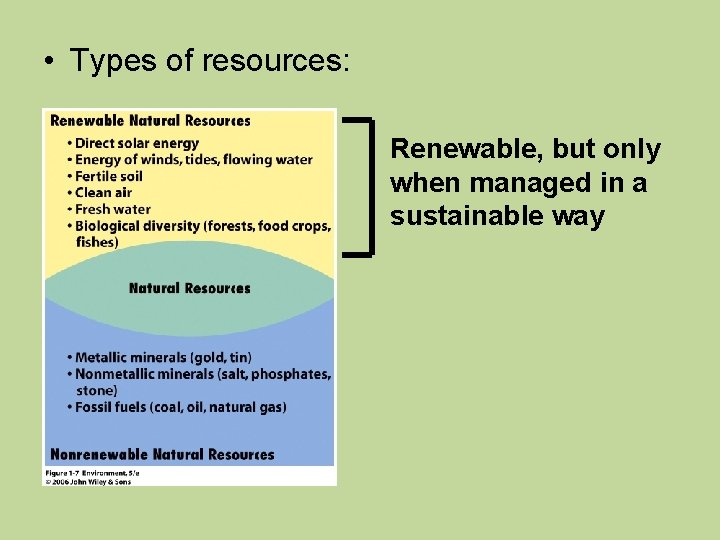  • Types of resources: Renewable, but only when managed in a sustainable way