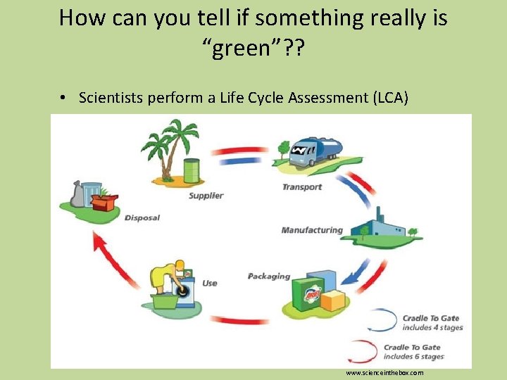 How can you tell if something really is “green”? ? • Scientists perform a
