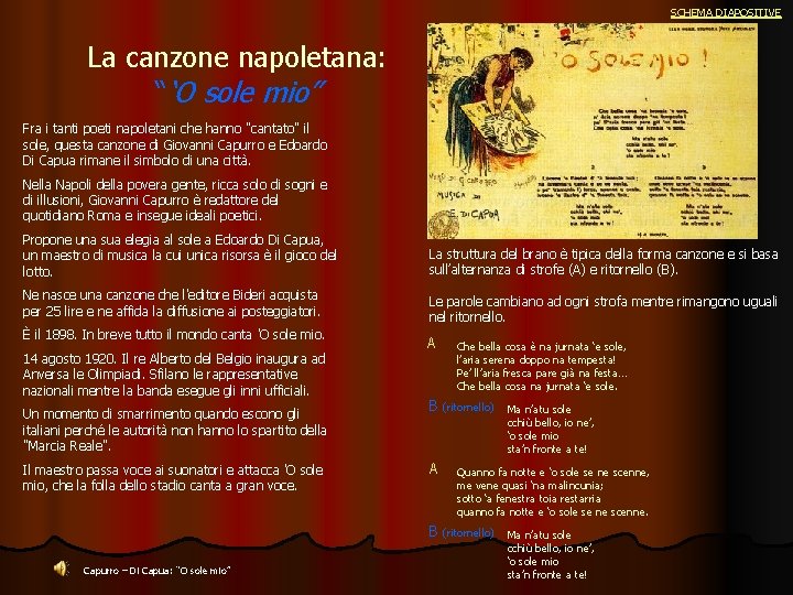 SCHEMA DIAPOSITIVE La canzone napoletana: “‘O sole mio” Fra i tanti poeti napoletani che