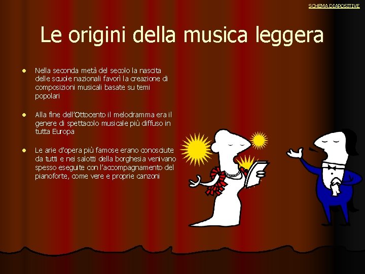 SCHEMA DIAPOSITIVE Le origini della musica leggera l Nella seconda metà del secolo la