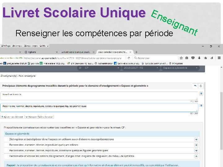 Livret Scolaire Unique Ense ign ant Renseigner les compétences par période 