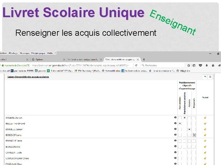 Livret Scolaire Unique Ense Renseigner les acquis collectivement ign ant 