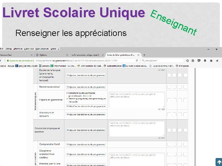 Livret Scolaire Unique Ense Renseigner les appréciations ign ant 