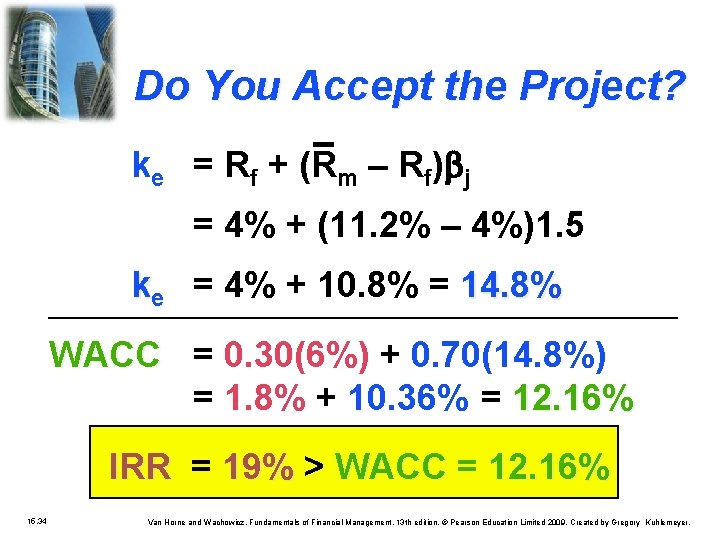 Do You Accept the Project? ke = Rf + (Rm – Rf)bj = 4%
