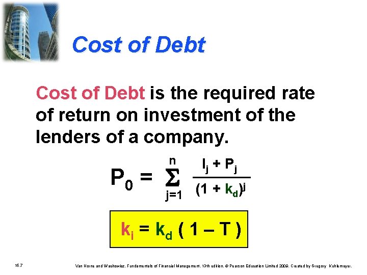 Cost of Debt is the required rate of return on investment of the lenders