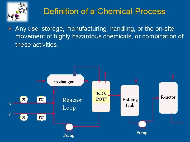 Definition of a Chemical Process § Any use, storage, manufacturing, handling, or the on-site