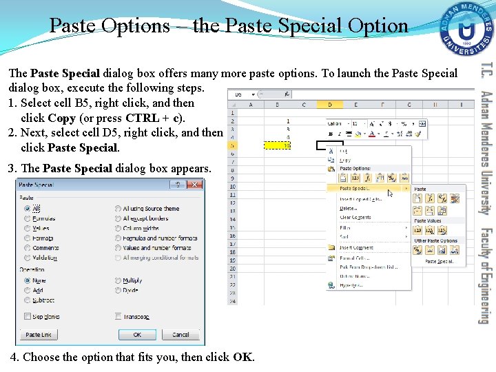 Paste Options – the Paste Special Option The Paste Special dialog box offers many Paste Options – the Paste Special Option The Paste Special dialog box offers many