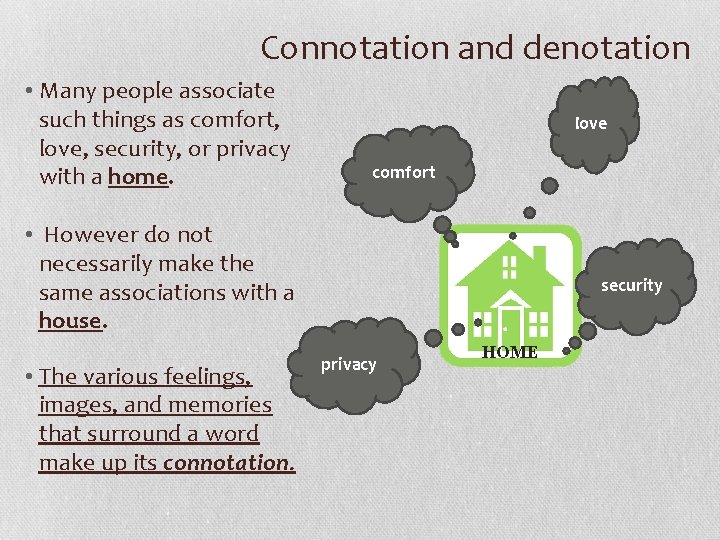 Connotation and denotation • Many people associate such things as comfort, love, security, or