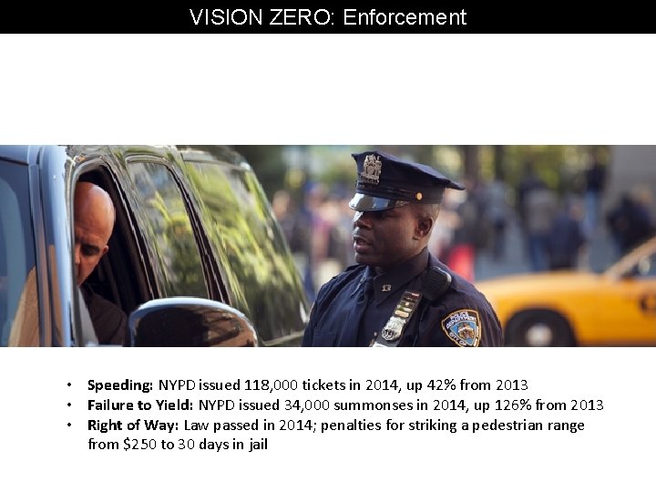 VISION ZERO: Enforcement • Speeding: NYPD issued 118, 000 tickets in 2014, up 42%