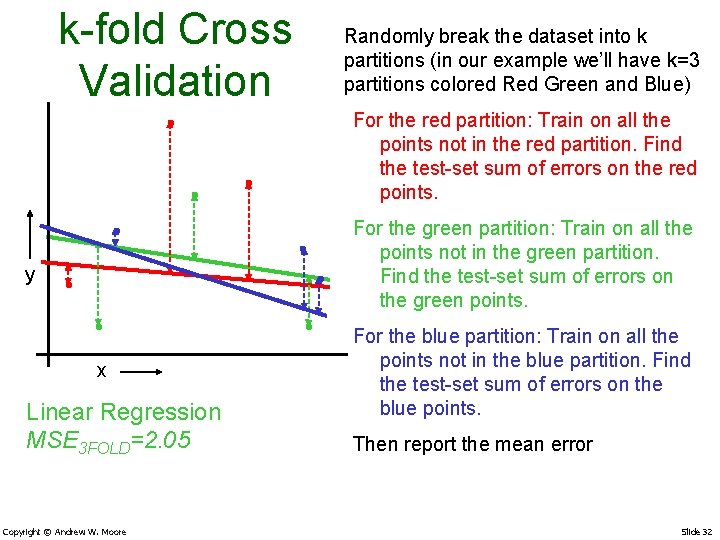 k-fold Cross Validation Randomly break the dataset into k partitions (in our example we’ll