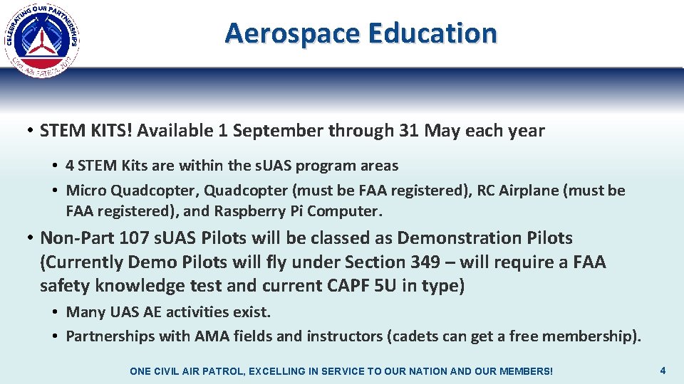 Aerospace Education • STEM KITS! Available 1 September through 31 May each year •