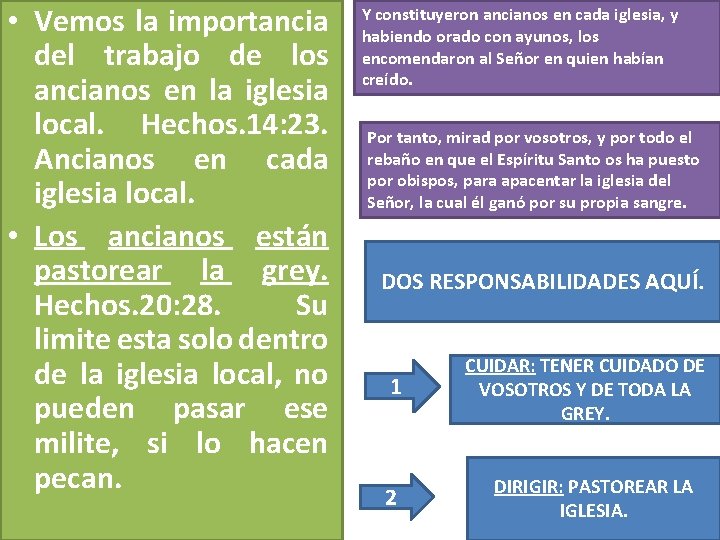 • Vemos la importancia del trabajo de los ancianos en la iglesia local. • Vemos la importancia del trabajo de los ancianos en la iglesia local.