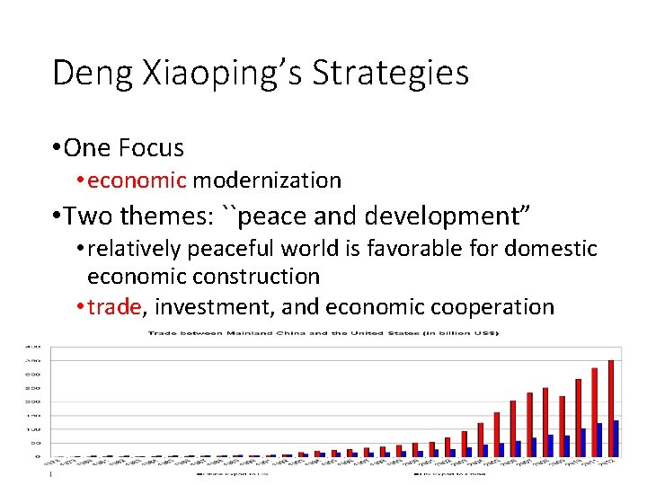 Deng Xiaoping’s Strategies • One Focus • economic modernization • Two themes: ``peace and Deng Xiaoping’s Strategies • One Focus • economic modernization • Two themes: ``peace and