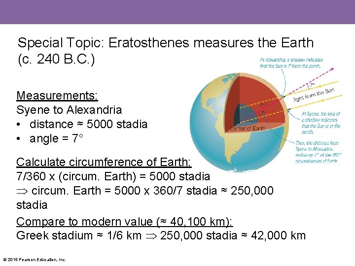 Special Topic: Eratosthenes measures the Earth (c. 240 B. C. ) Measurements: Syene to