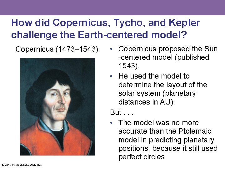 How did Copernicus, Tycho, and Kepler challenge the Earth-centered model? Copernicus (1473– 1543) ©