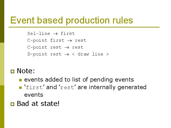 Event based production rules Sel-line first C-point first rest C-point rest D-point rest <